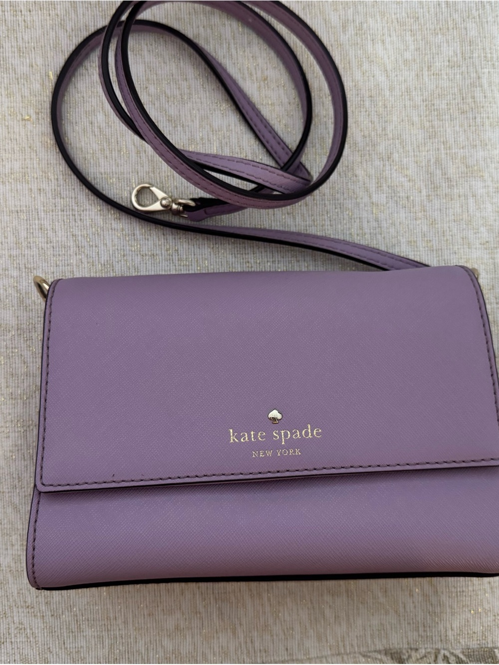 kate spade lavender crossbody bag with gold logo